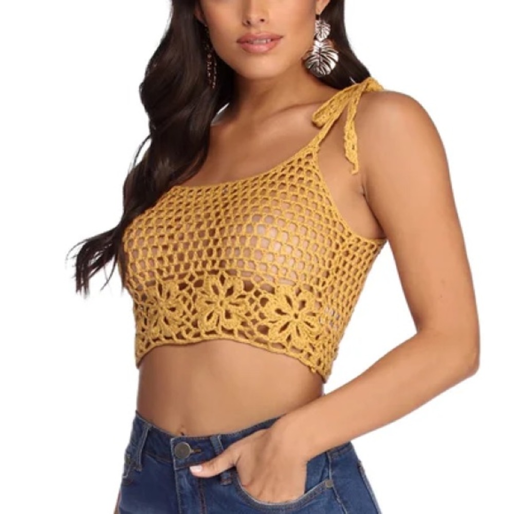 Yellow Crotchet Crop Top